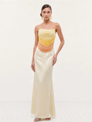 Ombre strapless bodice and ivory column skirt two-piece set