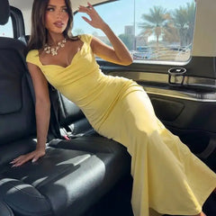 Cap Sleeve Cowl Neck Column Evening Dress