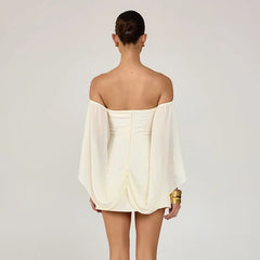 Off Shoulder Mesh Layered Shawl Mini Dress