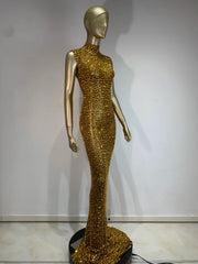 Gold embellished mock neck maxi dress