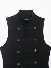 Black vest with gold buttons on a white background