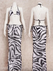 Printed Mesh Maxi Skirt and Bikini Top Swimwear Set