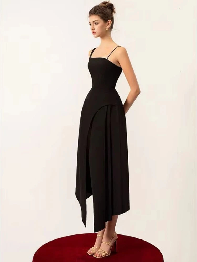 Colorblock asymmetrical midi dress back view