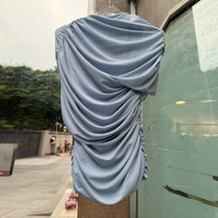 Draped Mock Neck Short Sleeve Top
