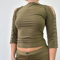 Off Shoulder Eyelet Cutout Sleeve Top
