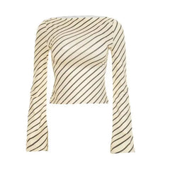Striped Boat Neck Flare Sleeve Top