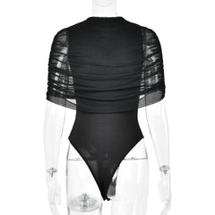 Ruched Cape Sleeve Keyhole Cut Out Bodysuit