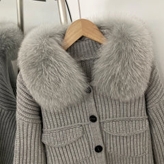 Fur Trimmed Ribbed Knit Jacket