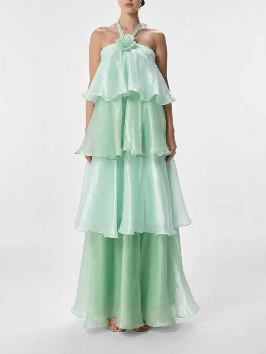 Halter neck tiered maxi dress