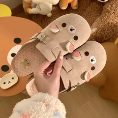 Cartoon Bear Flannel Slip On Slippers
