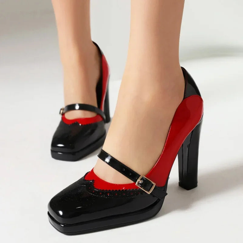 Square head Shallow mouth Thick heel Shoes