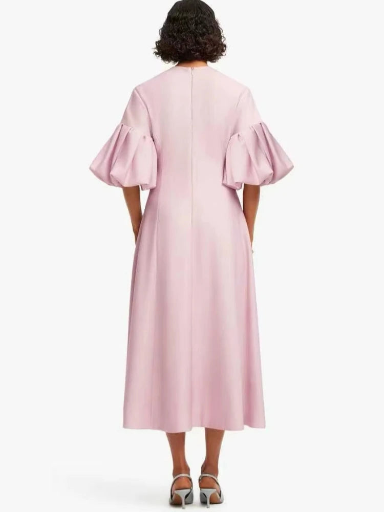 Floral Puff Sleeve Midi Dress Back View