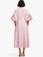 Floral Puff Sleeve Midi Dress Back View