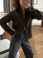 Zip Front Stand Collar Knit Jacket