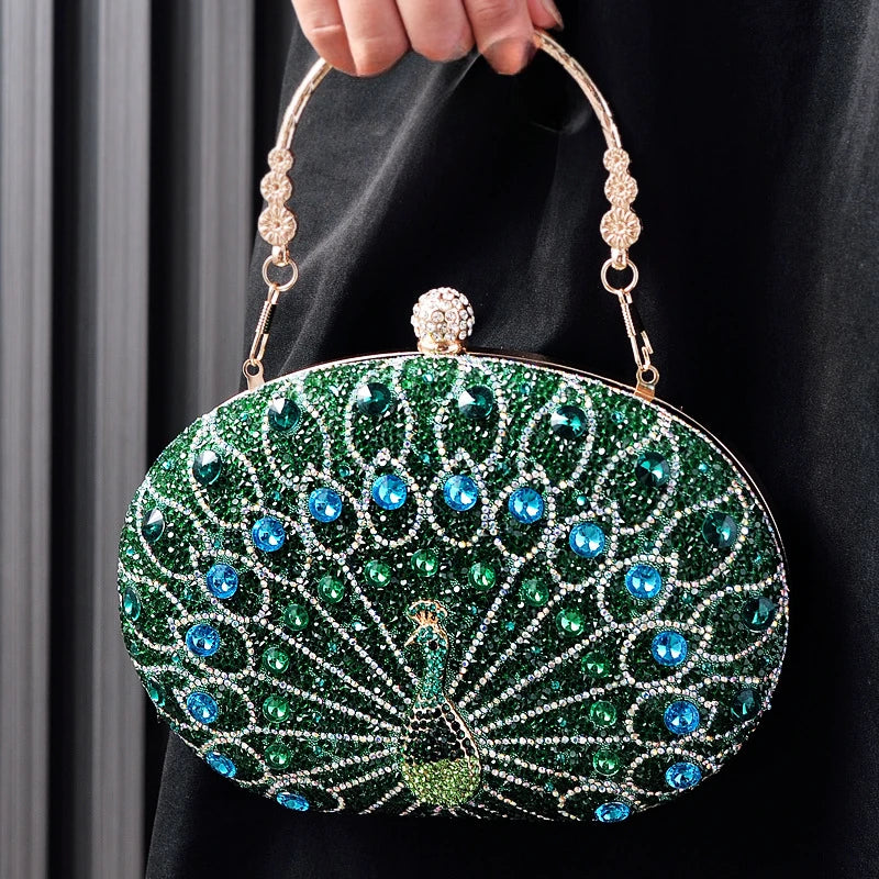 Peacock Pattern Rhinestone Handbag