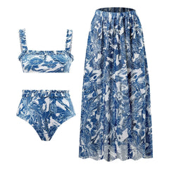 Bustier One-Piece Swimsuit and Wrap Skirt Set