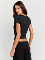 Draped V neck Short Sleeve Top