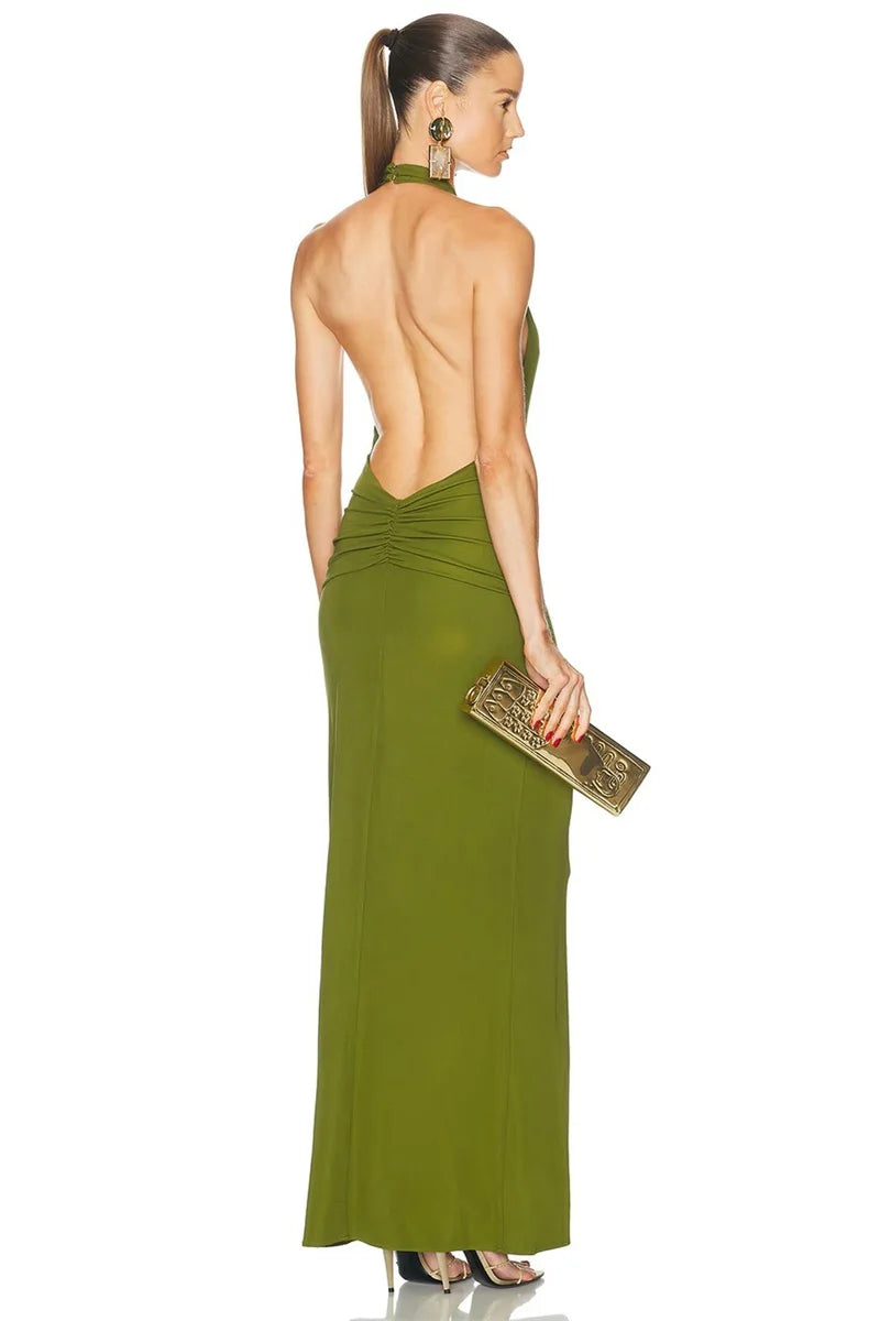 Halter draped gown back view
