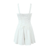 White Ruched Corset Bodysuits Cross Lacing Up Back Romper