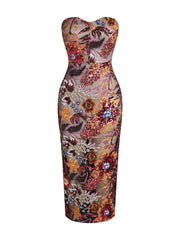 Strapless Sequin Embroidery Floral Sheath Maxi Dress