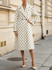 White Polka Dot Lapel Collar Coat
