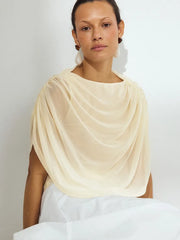 Draped mesh cape top in cream