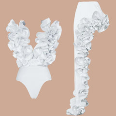 Ruffled V-Neck Swim Set