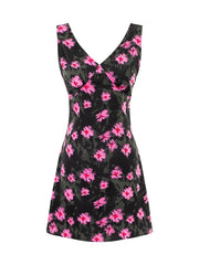 Sleeveless V-Neck Mini Dress with Floral Pattern