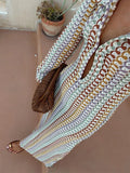 Women's Crochet Long Sleeve Knitted Beach Cover Up Maxi Dress