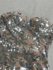 Strapless Sheath Sequined Leaf Applique Ankle-Length Dress