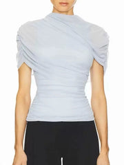 Draped mock neck short sleeve top