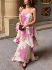 Floral Print Layered Midi Dress
