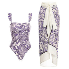 Bustier One-Piece Swimsuit and Wrap Skirt Set