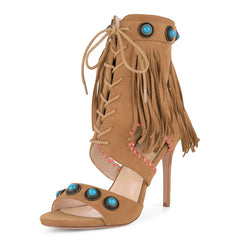Fringe Jewel Tassel Rivet Stiletto Ankle Boots