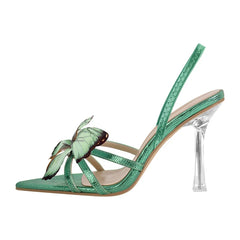 Butterfly Strap Clear Heel Sandals