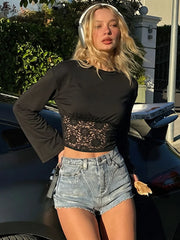 Lace Waist Trim Flare Sleeve Top