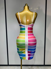 Colorful striped body-con mini bandage dress back view