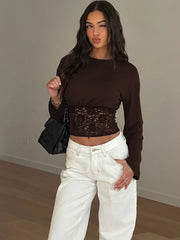 Lace Waist Trim Flare Sleeve Top