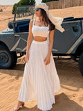 Ribbed Tank Top And Pleated Knitted Long Skirt Set