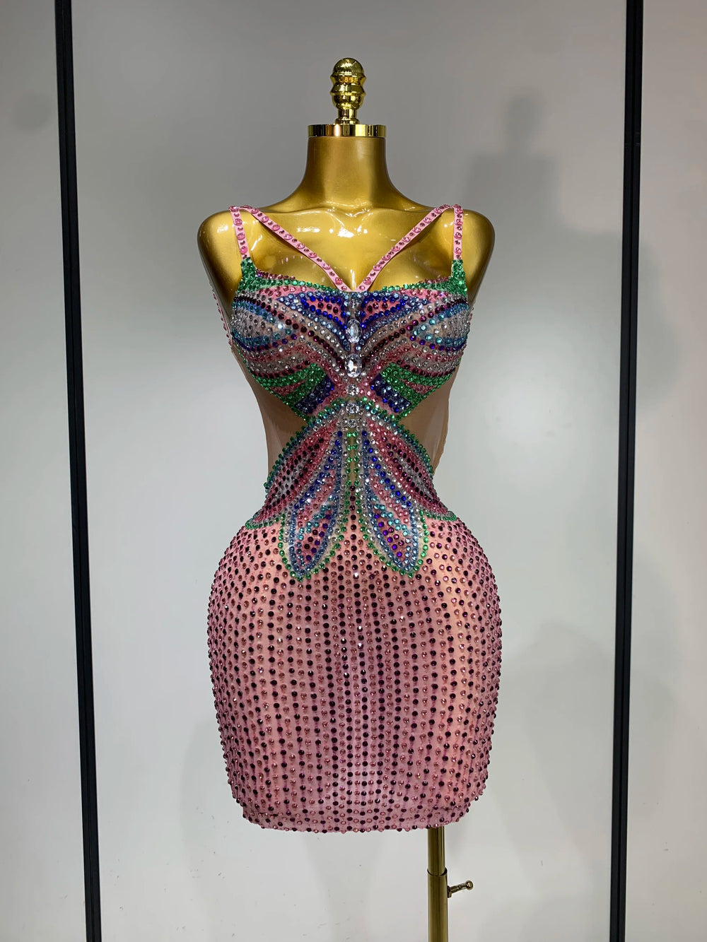 Crystal embellished mini dress front view