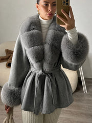 Faux Fur Trim Belted Jacket