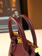Structured Leather Top Handle Bag With Gold Hardware