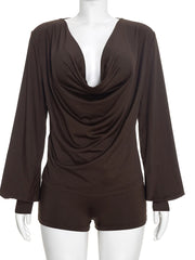 Draped Cowl Neck Top and Shorts Set