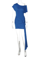 Blue dress on a mannequin against a white background