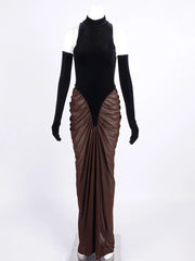 Ruched Draped Turtleneck Maxi Dress