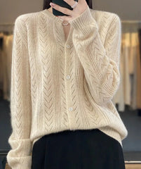 Wool Cardigan O-neck Sweater Long Sleeve Knitwears Pullover