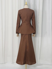 Brown Peplum Blazer and Mermaid Skirt Set