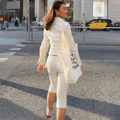 Polka Dot Button-Up Shirt and Cropped Pants Set