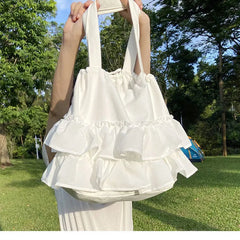 Ruffles Ruched Lace Bucket Shaped Shoulder Bag