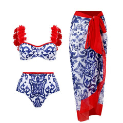 Bustier One-Piece Swimsuit and Wrap Skirt Set